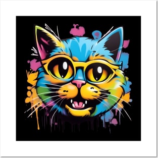 Colorful Graffiti Cat Posters and Art